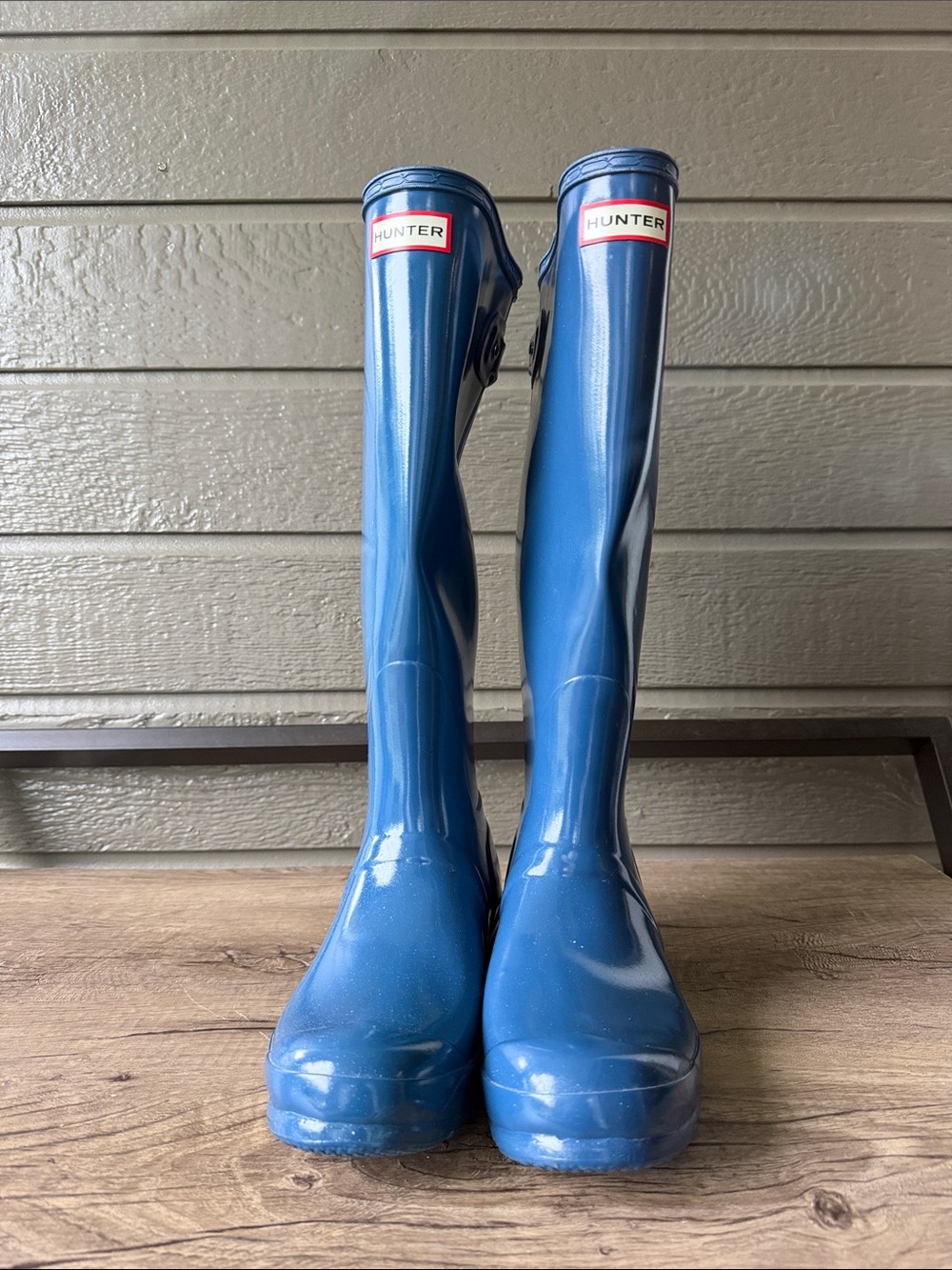 Hunter Women’s Glossy Knee-High Rain Boots in Blue size 8 - Picture 3 of 11